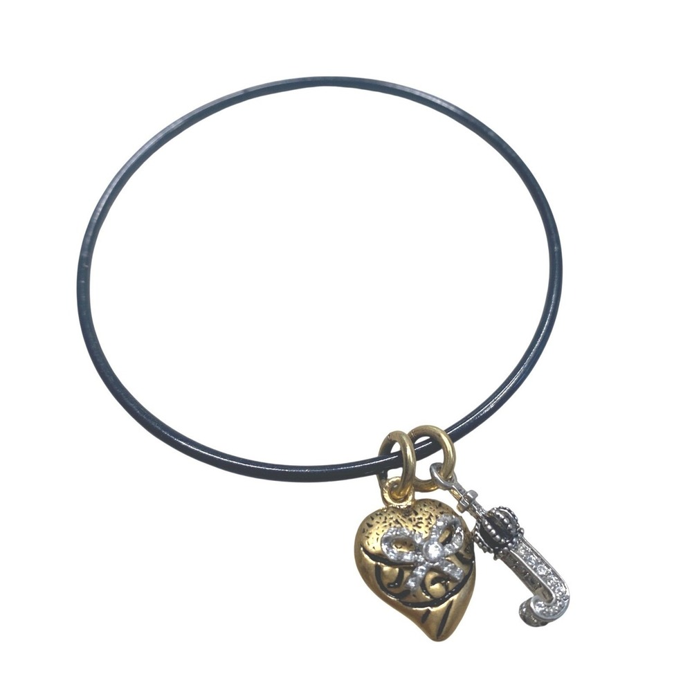 Juicy Couture Black Bangle Bracelet Gold Heart Silver Crown J Initial Charm‎ Y2K